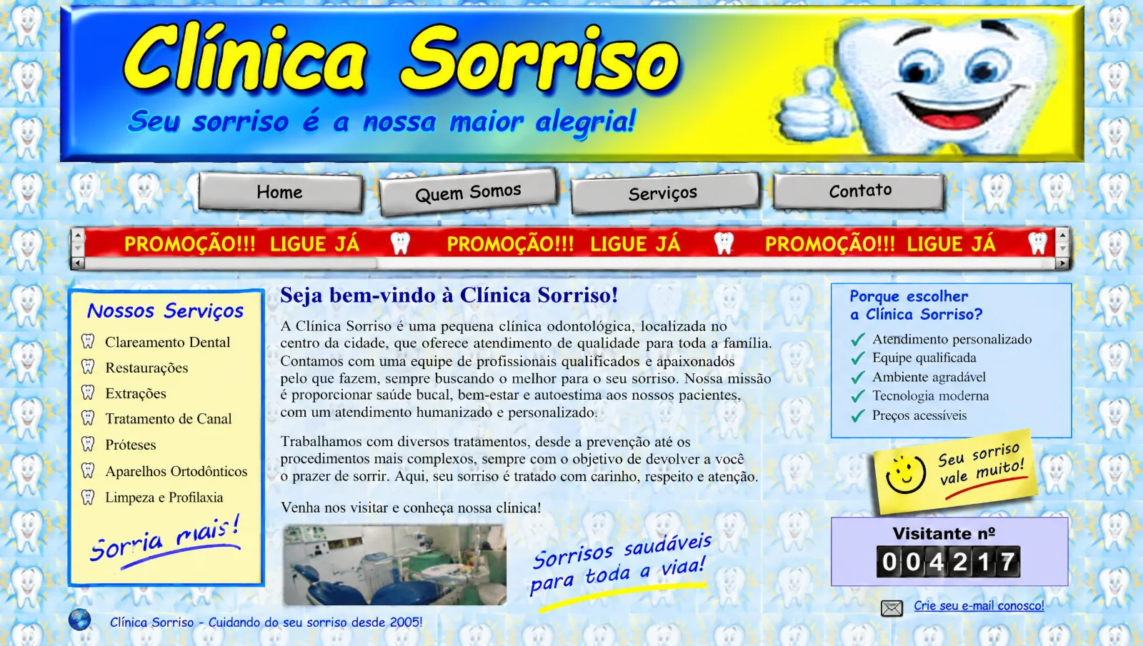 Before: amateur, cluttered website with garish colors, clip art and a visitor counter