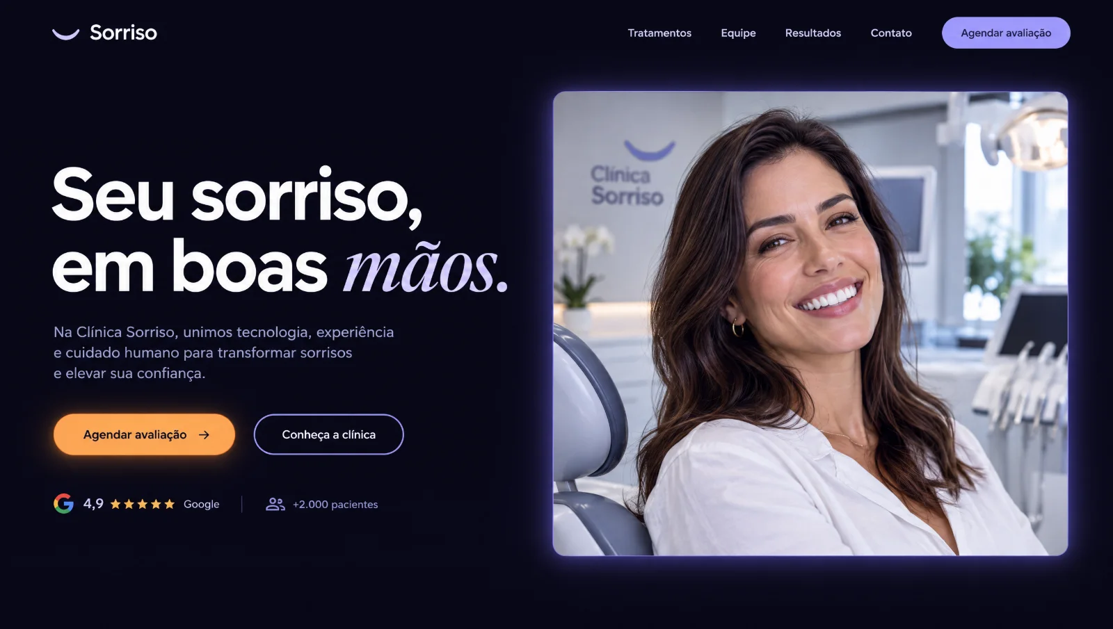 After: professional, dark and elegant website, with a clear headline and a prominent booking button