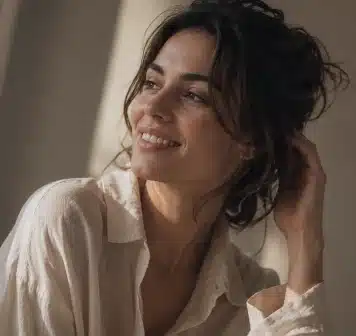 Woman smiling, at ease