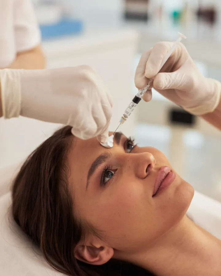 Botox application on the forehead